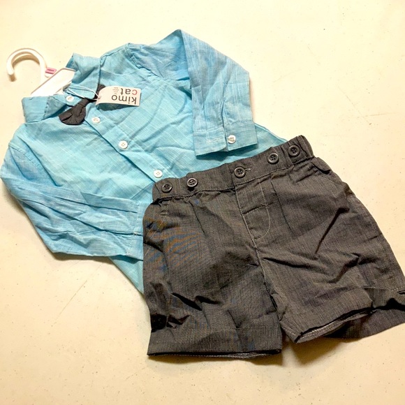 Kimo Cat Boys Cute Easter outfit dress shirt, bow tie, short set - Picture 2 of 5